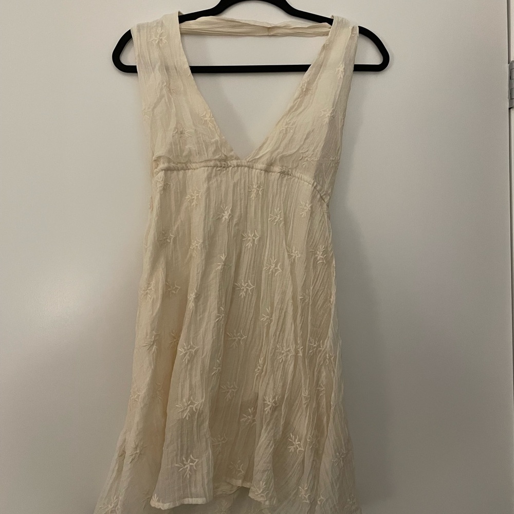 Cream Embroidered Mini Sundress